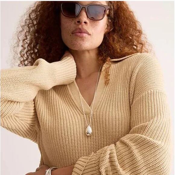 J. Crew Collared Cotton Boxy Beach Sweater in Tan Women's Size XS - Picture 6 of 7